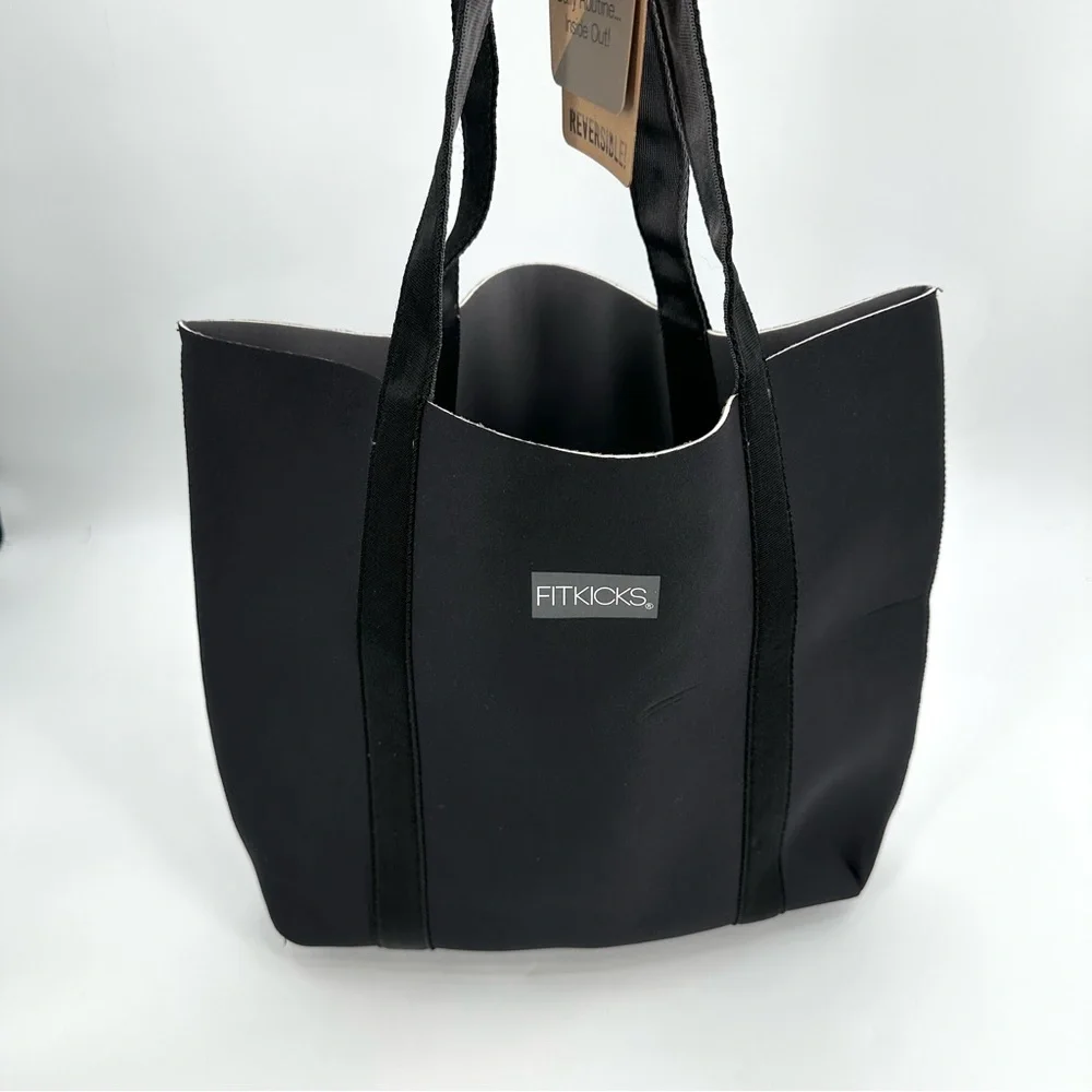 FITKICKS Everyday Tote Reversible Bag Neoprene Bag 2 Handle Black Gray -read